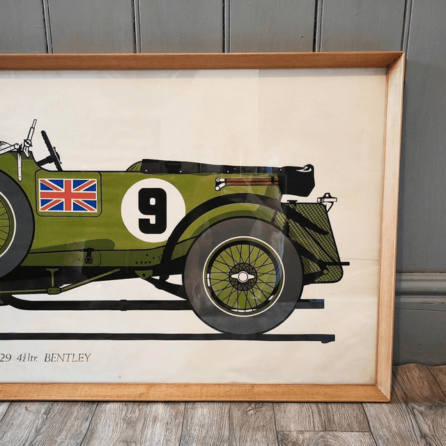 Original Vintage Motorsport Poster Bentley 1929 4 1/2 Litre Racing Car Sport