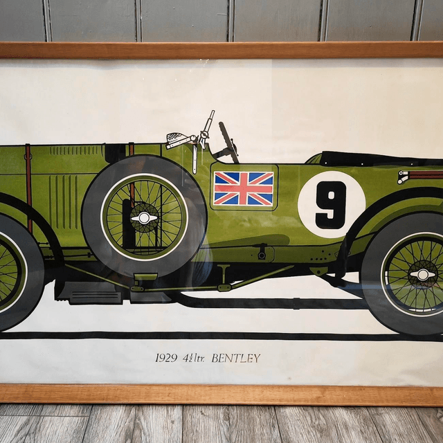 Original Vintage Motorsport Poster Bentley 1929 4 1/2 Litre Racing Car Sport